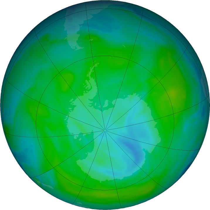 Antarctic ozone map for 25 December 2018
